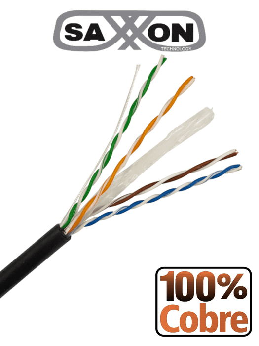 SAXXON OUTP6COP150NE - Bobina de Cable UTP Cat6 100% Cobre/ 150 Metros/ Uso Exterior/ Cubierta LDPE/ 4 Pares/ Soporta Pruebas de Rendimiento/ Cumple con Estandares ISO / IEC 11801 Ed2; EIA / TIA568B/ UL/  Ideal para Cableado de Redes y Video/