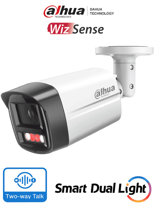 DAHUA IPC-HFW2549TL-S-PV -Cámara IP Bullet de 5 Megapixeles/ Iluminador Dual y Disuasión Activa/ Sirena y Estrobo/ Lente de 2.8 mm/ 111 Grados de Apertura/ WizSense/ 30 Metros de IR y Luz Visible/ WDR Real/PoE/Audio Bidireccional/Ranura MicroSD