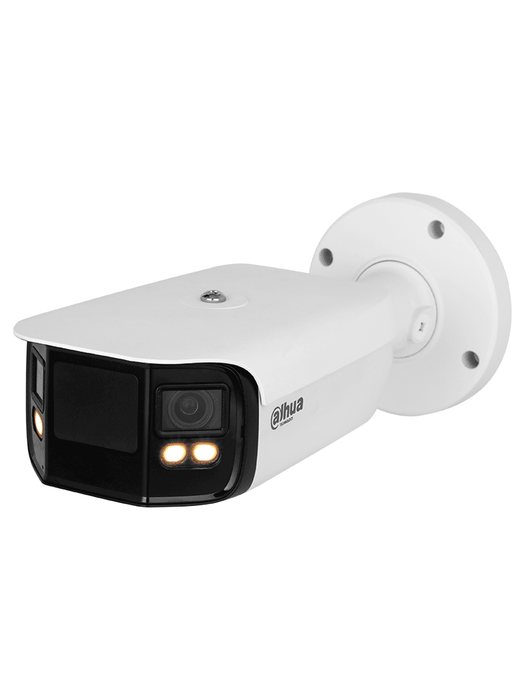 Dahua IPC-PFW5849-A180-E2-ASTE - Cámara IP Bullet 4K con multivisión en color, LED de 40 m y ángulo de 180°. Tecnología H.265, WDR, ROI, y SMD 4.0. Resistente al agua (IP67) con audio y alarma E&S para una vigilancia avanzada y detallada.
