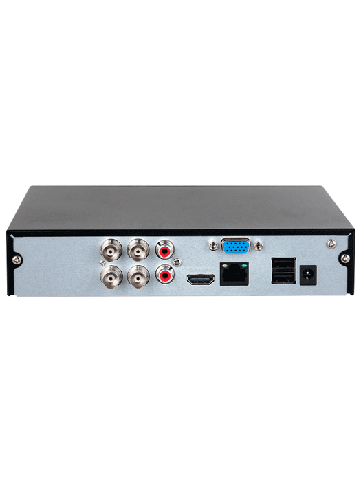 DAHUA KITXVR1B04-I1MP-2.8 - Kit de 4 canales con cámaras B1A11 de 1 MP, lente de 2.8mm y ángulo de visión 93°. Soporta 4 canales más 1 IP o hasta 5 canales IP, tecnología SMD Plus, búsqueda de humanos y vehículos