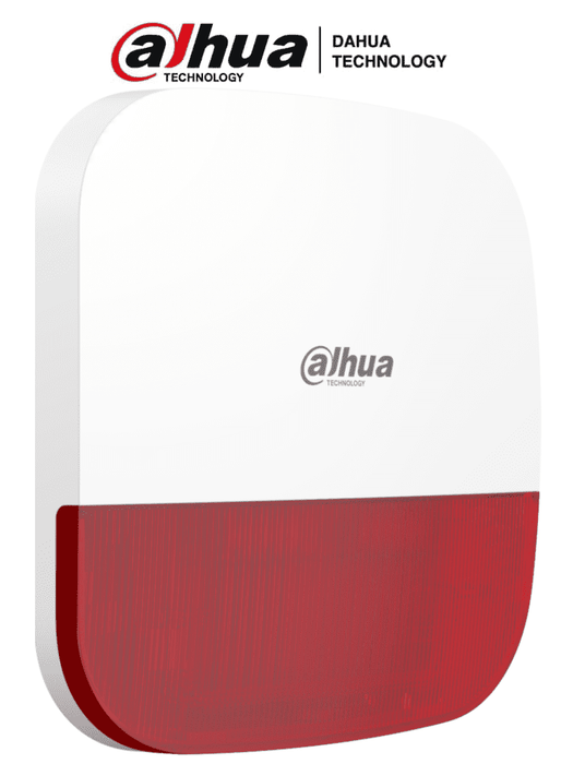 DAHUA DHI-ARA13-W2(915R) - Sirena Inalámbrica para Exterior con Estrobo Rojo, Frecuencia 915 MHz, 110dB, Múltiples sonidos de Alarma, IP65, Alarma de Batería Baja