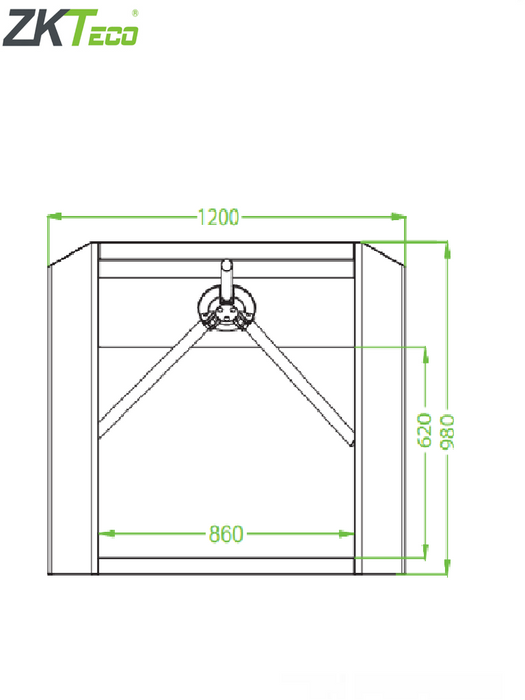 ZKTECO TS200 - Torniquete Bidireccional / Acero SUS304 / Desbloqueo de Seguridad sin Energía / No cuenta con Lectores y Panel / 110V / Exterior Protegido / Tráfico de 25 a 30 x Min / Ancho de Carril 50.5 cm / 1 millón de Ciclos / Apertura con Pulso Seco