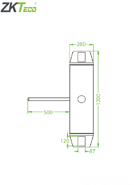 ZKTECO TS200 - Torniquete Bidireccional / Acero SUS304 / Desbloqueo de Seguridad sin Energía / No cuenta con Lectores y Panel / 110V / Exterior Protegido / Tráfico de 25 a 30 x Min / Ancho de Carril 50.5 cm / 1 millón de Ciclos / Apertura con Pulso Seco