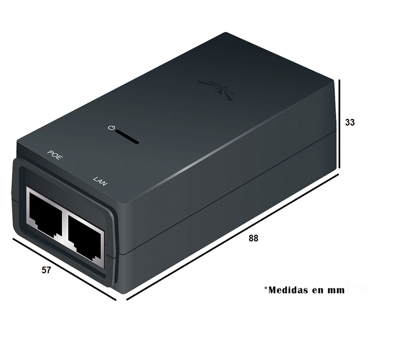 UBIQUITI POE-24-12W-G - Inyector PoE pasivo Gigabit para equipos Ubiquiti de 24 VDC, 0.5A y función de reinicio remoto.