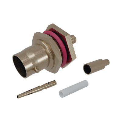 Conector BNC Hembra/ Chasis en D-Plano de Anillo Corto/ RG-174, RG-316, Níquel/Oro/Teflón.â€‹