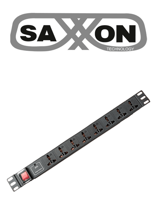 SAXXON SXPDU8P16A- Barra PDU con 8 Contactos Individuales , 15 Amp , 120V , 1UR , Protección contra rayos , Aleación de Aluminio