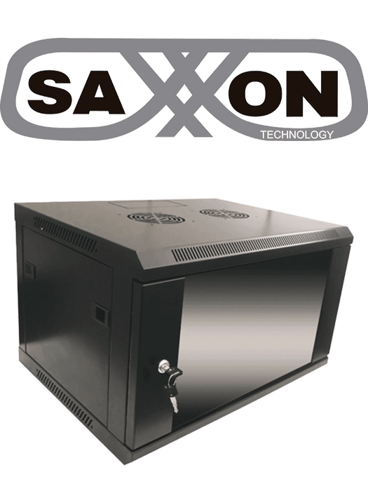 SAXXON SE540601 - Gabinete de pared de 6 UR, fijo, capacidad de carga de 60 Kg. dimensiones 57x45x37 cm.
