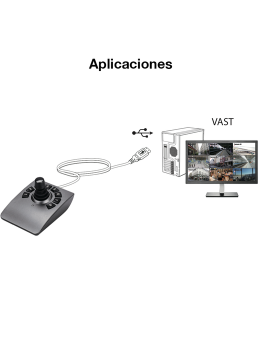 VIVOTEK AJ-001 - Control de palanca joystick para NVR, PTZ y Software VAST 2, VSS VIVOTEK con 8 teclas y conector USB