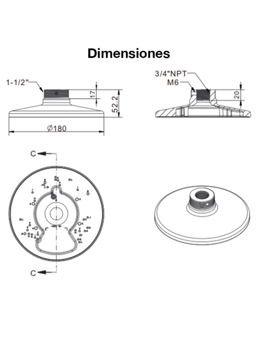 VIVOTEK AM-520_V05 - Soporte de montaje para camaras domo y fisheye, para exterior, Conector hembra 3/4" NPT,  Conector macho 1-1/2" PS
