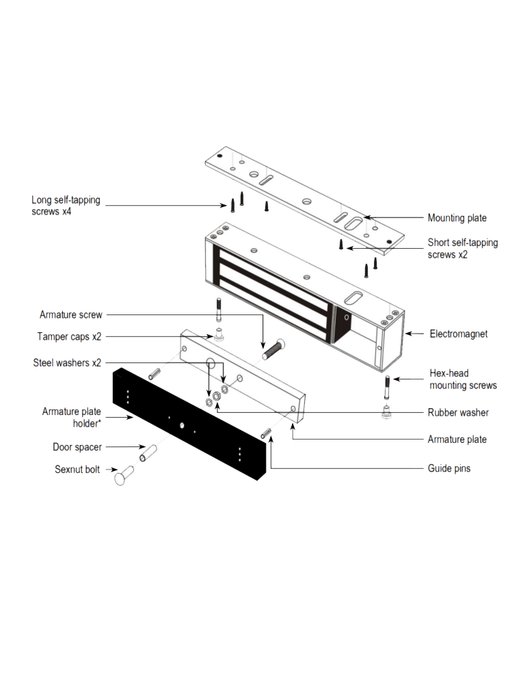 E941SB600PQ - Cerradura Electromagnética de 600 lb / Sensor de adherencia / LED de estado / Voltaje Dual 12/24 VDC / Homologada UL