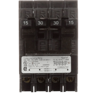 Interruptor automático CUADRUPLEX enchufable tipo QT 2 polos dobles, 20-20 amp