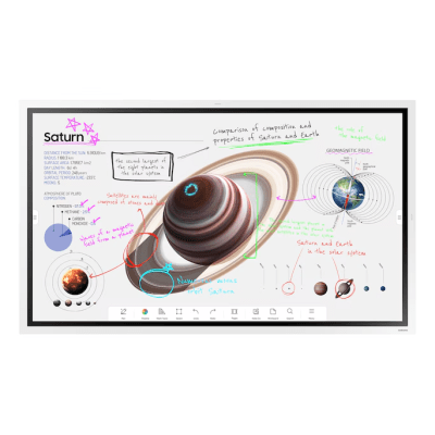 Pantalla Interactiva WM65FX 65" (165.1 cm) / Resolución 4K UHD 3840x2160 / Panel VA / Touch IR 20 Puntos / Pluma Pasiva Magnética / 4 Whiteboards Simultáneos / Audio 15W x 2CH / WiFi-Bluetooth / Tizen 9.0