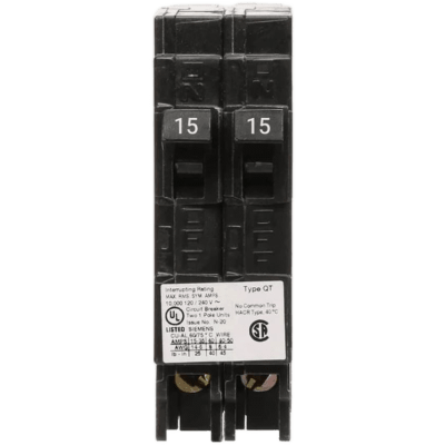 Interruptor automático DUPLEX enchufable tipo QT 2 polos, 30-15 amp